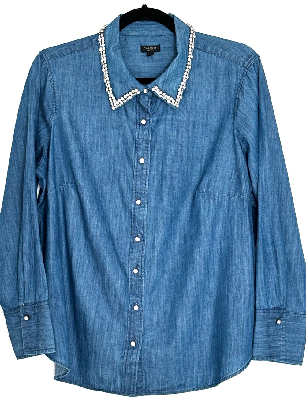 Talbots Embellished Collar Denim Button Front Shirt Size 1XP - Picture 2 of 5